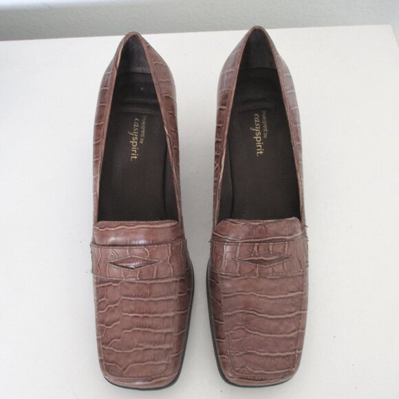 Easy Spirit Womens Brown Croco Penny Loafer w/2.5" Block Heel - Size 7.5M - Picture 4 of 10